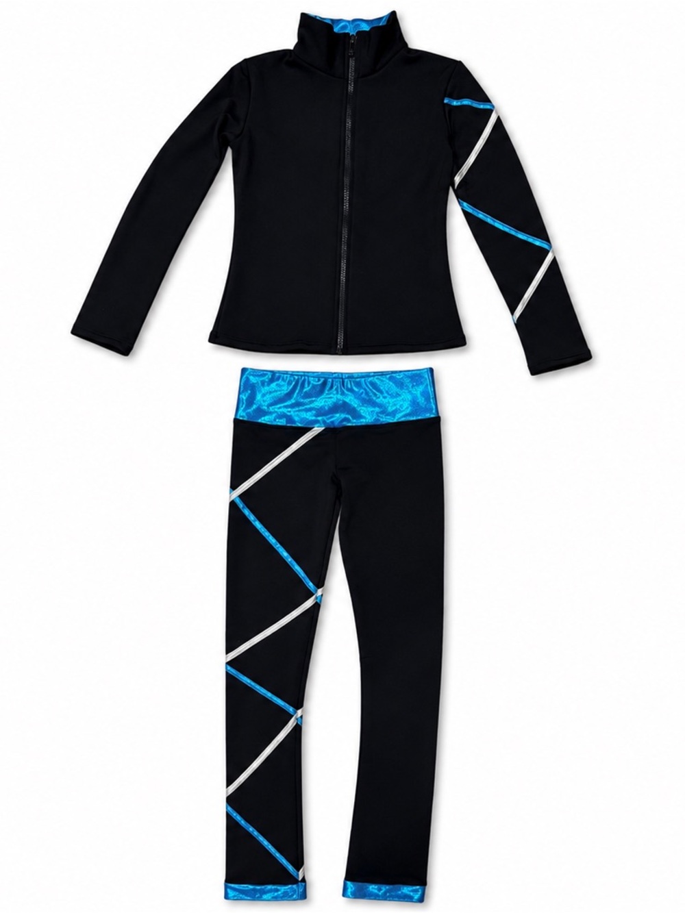 Girls Black and Blue Two-Piece Costume Set with Zip Jacket for  IceSkating